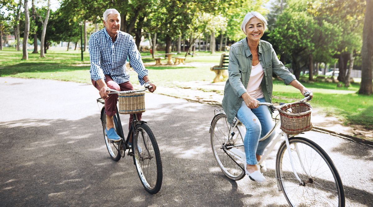 Everyday life couple riding bicycles